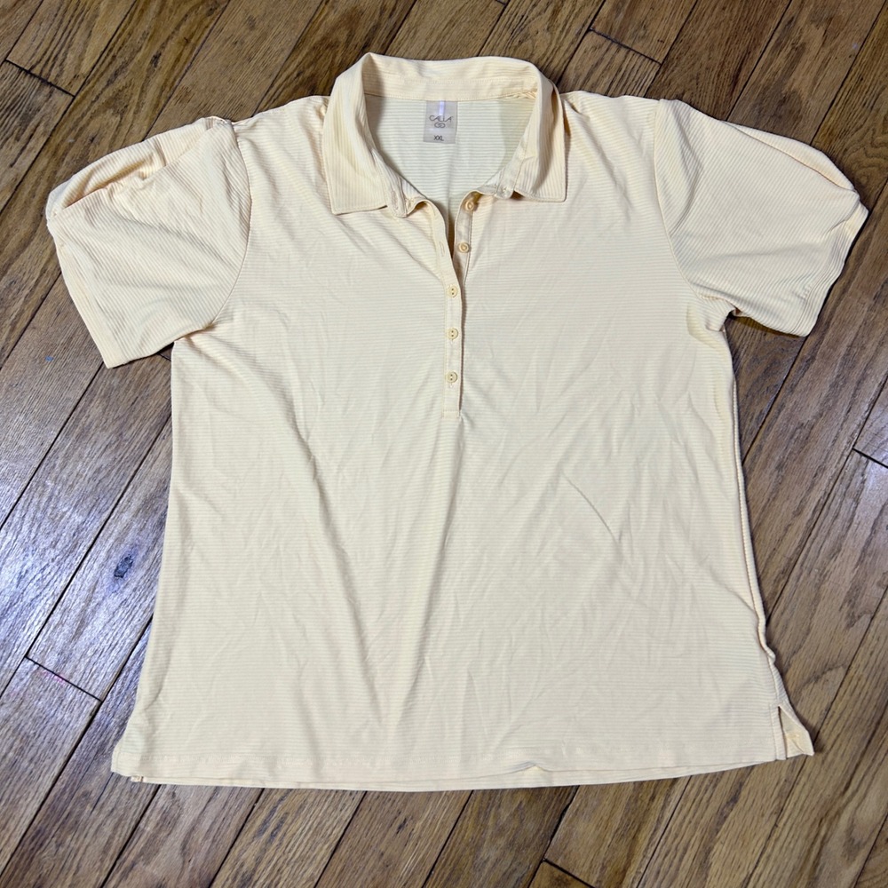 CALIA by Carrie Underwood Yellow Ribbed Polo Shirt Tulip Sleeve XXL